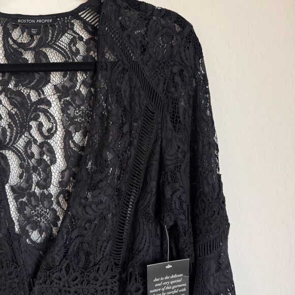 Boston Proper Black Lace Bell Sleeve Duster Cardigan Whimsy Goth Faerie Witchy - Picture 4 of 16